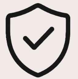 Black shield icon with a check mark on a white background
