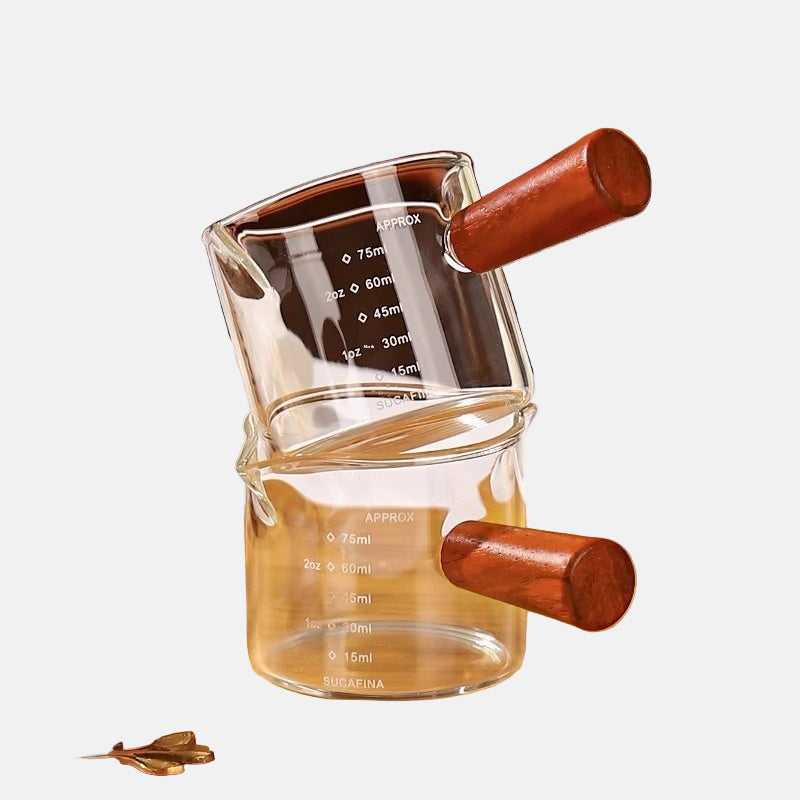 Glass With Scale Espresso Extraction Measuring Cup Wooden Handle