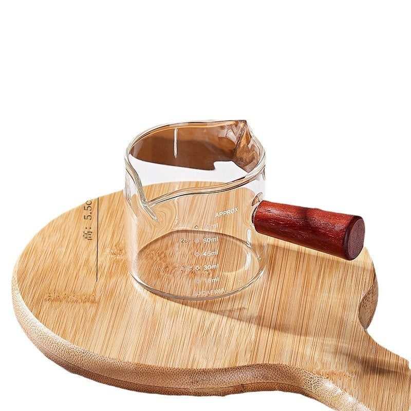 Glass With Scale Espresso Extraction Measuring Cup Wooden Handle