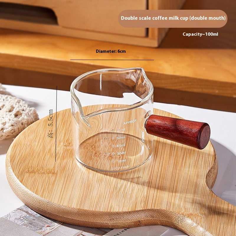 Glass With Scale Espresso Extraction Measuring Cup Wooden Handle
