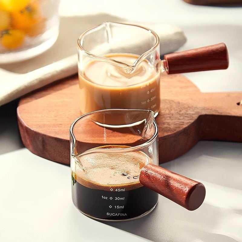 Glass With Scale Espresso Extraction Measuring Cup Wooden Handle