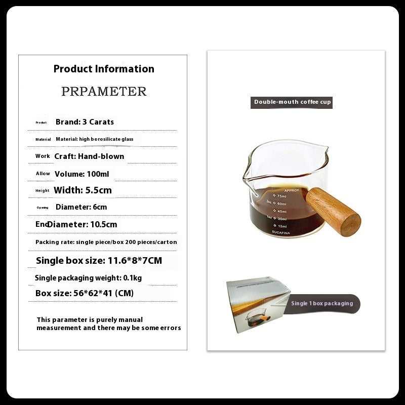 Glass With Scale Espresso Extraction Measuring Cup Wooden Handle