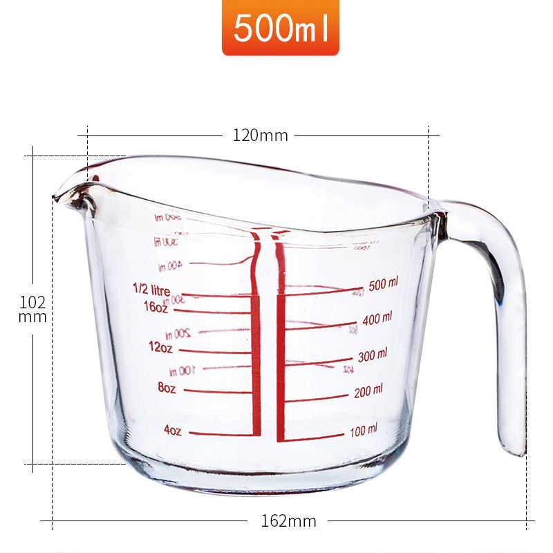 Phoenix tempered glass measuring cup 500ml with scale milk cup baking kitchen heat resistant microwave oven