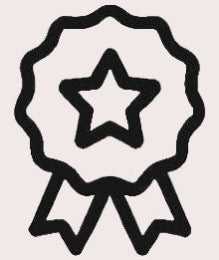 Black and white icon of a star award ribbon on a white background