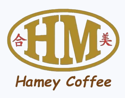 Hamey Coffee logo with gold oval and text on a white background